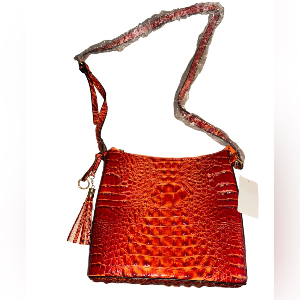 Croc-Embossed Orange Fashion Crossbody Bag